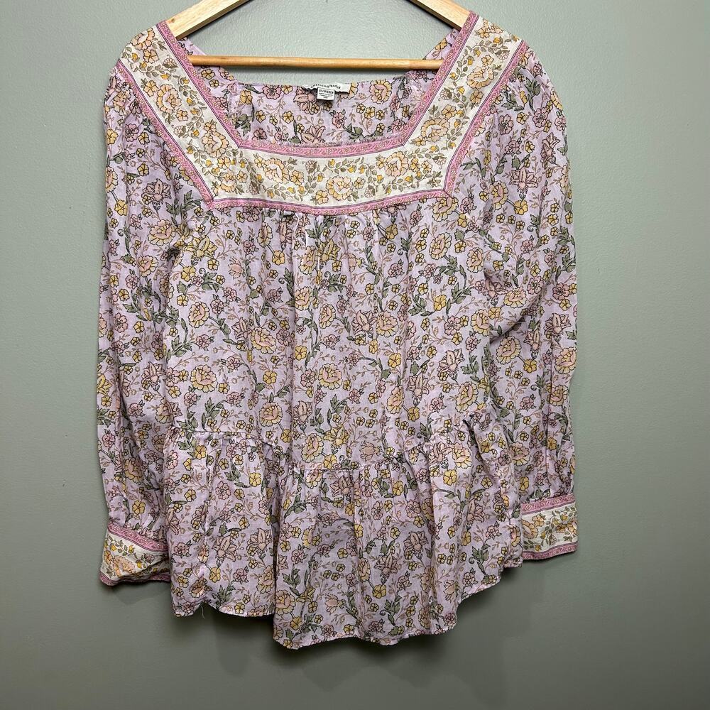 American Eagle Pink Yellow Floral Boho Peasant Top Long Sleeve Blouse size XS - Picture 3 of 8